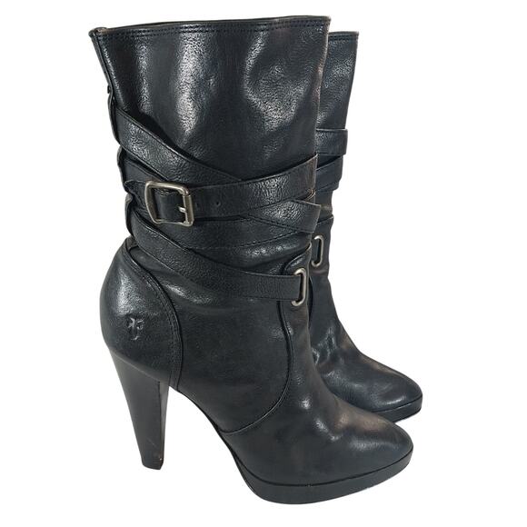 FRYE Shoes - FRYE! "MARLOW" BLACK GENUINE LEATHER QUAD WRAPPED/BUCKLE ANKLE BOOTS! SZ 8.5M